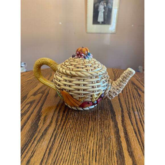 Vanson Basketweave Fall Harvest Ceramic Teapot - Picture 2 of 6